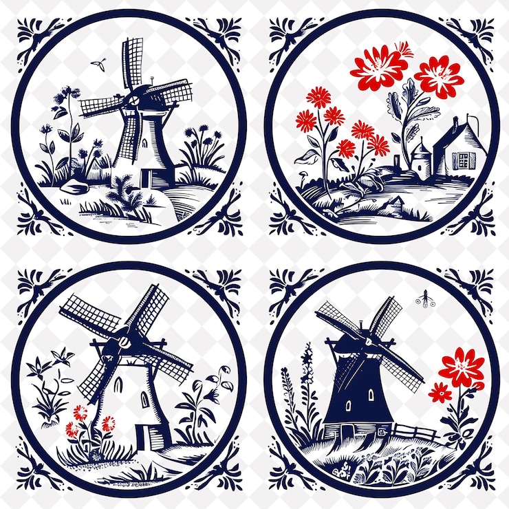 PSD ceramica dipinta a mano con delftware olandese borderlines design png collage art collections