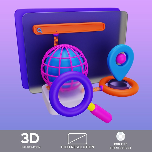 Cerca di posizione globale PSD Illustrazione 3D