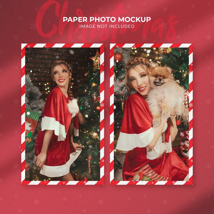PSD cerca de la maqueta de fotos de papel de navidad