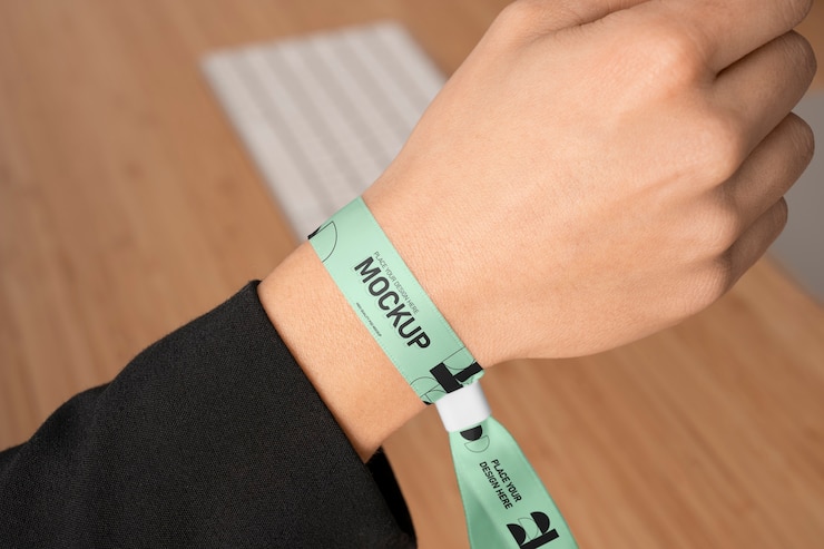 PSD cerca en el modelo de boleto de pulsera