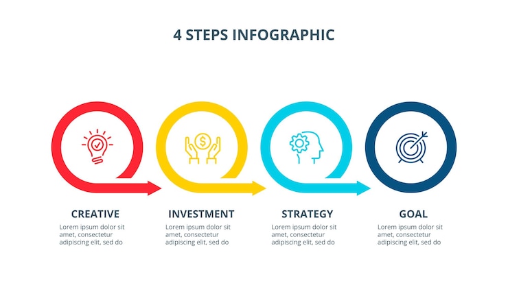 PSD cerchi elementi per infografica con 4 opzioni o passaggi. diagramma aziendale per la presentazione.