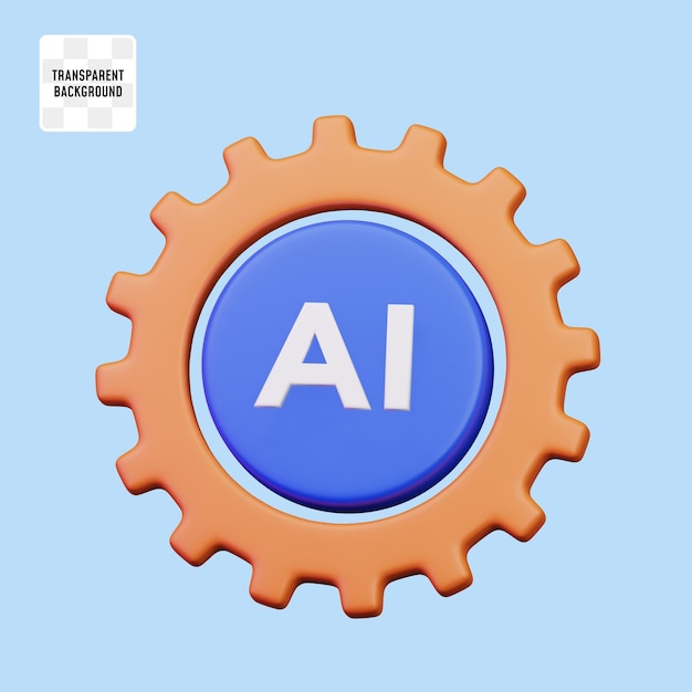 Cerchio ai con il simbolo dell'ingranaggio per il concetto di elaborazione basato su computer di intelligenza artificiale 3d rende il disegno dell'illustrazione dell'icona