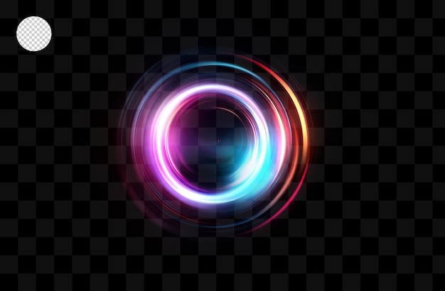 Cercle abstrait avec des lumières colorées sur un fond transparent.