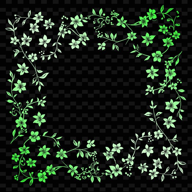 PSD un cercle de fleurs avec des feuilles vertes sur un fond noir