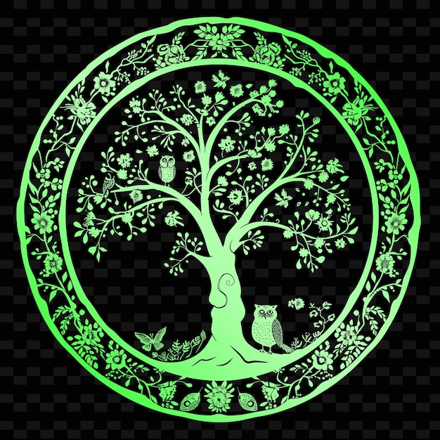 PSD un cercle vert avec un chat et un arbre dessus