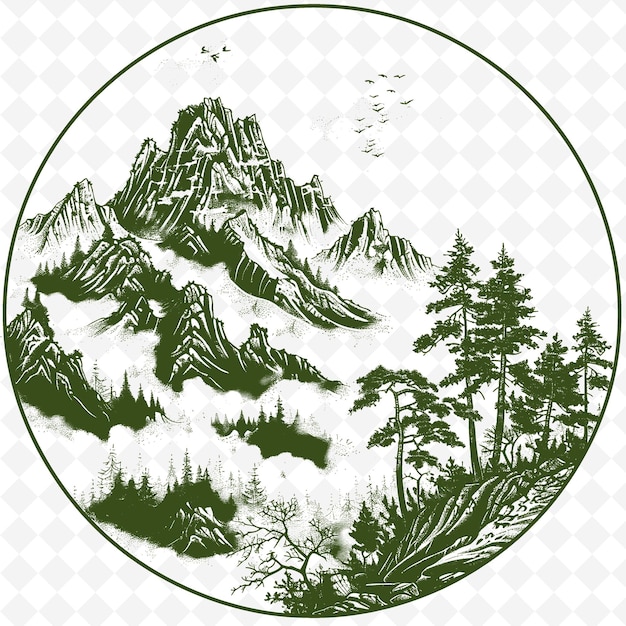 PSD un cercle vert avec une image d'une montagne et d'arbres