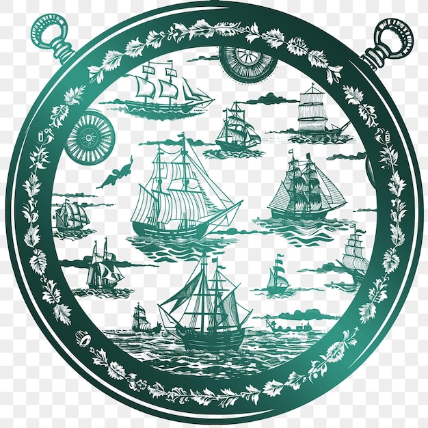 PSD un cercle vert avec un navire dessus et les mots navires dessus