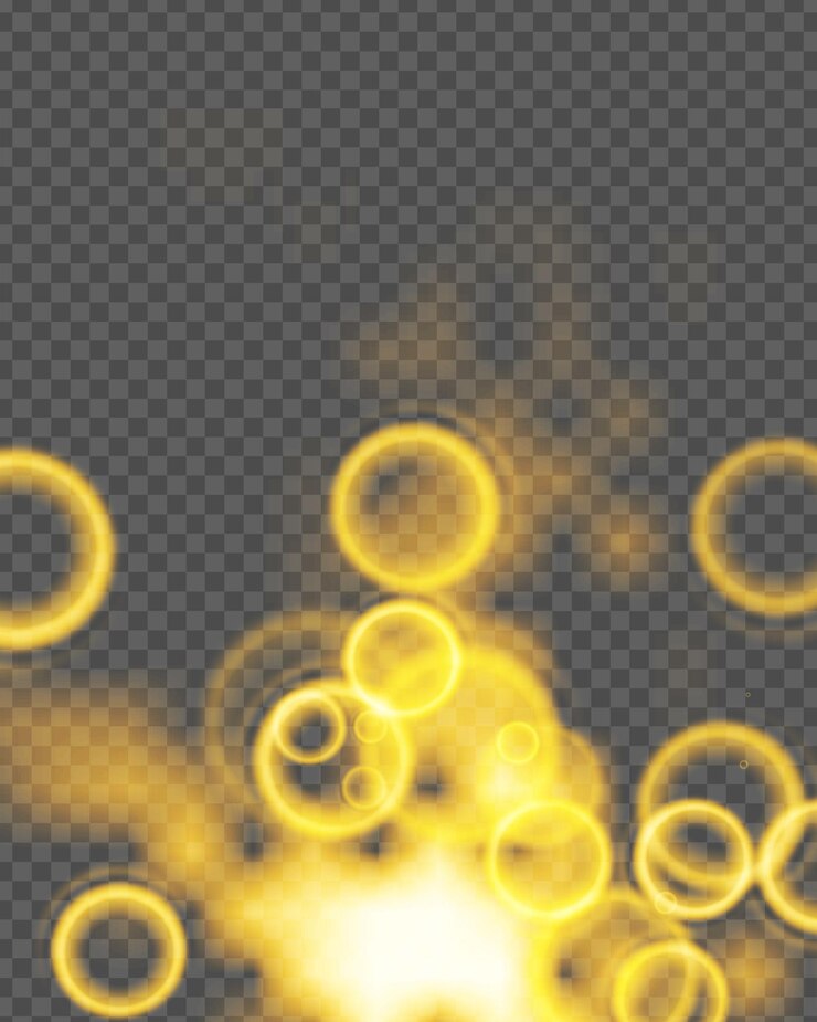 PSD des cercles lumineux dorés bokeh isolés sur un fond transparent