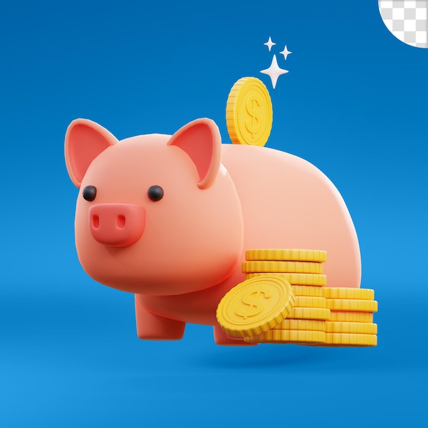 cerdo con una moneda real brasileña en renderizado 3d realista con fondo transparente