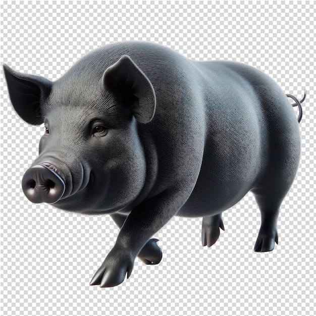 Un cerdo que es de color negro con una imagen de un cerdo en él