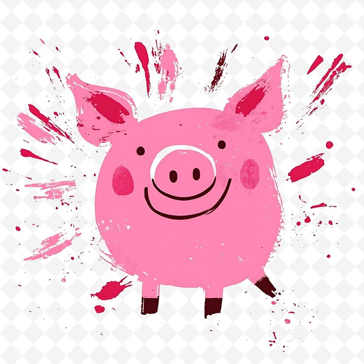 PSD un cerdo rosa con una cara rosa y un salto de pintura en él