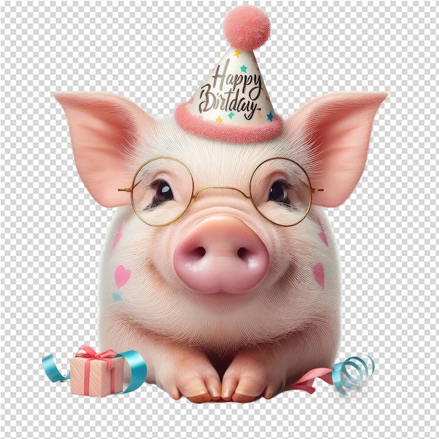 PSD un cerdo con un sombrero de cumpleaños en él