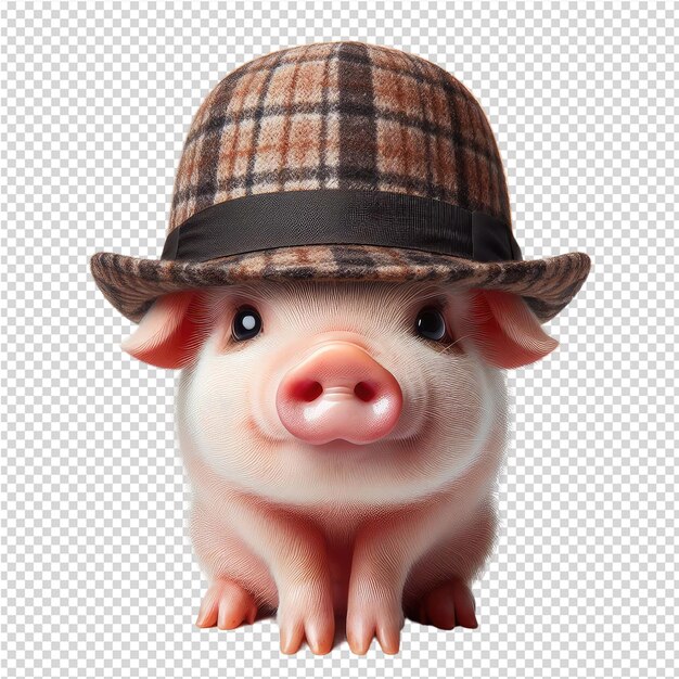 PSD un cerdo con un sombrero que dice un cerdo en él