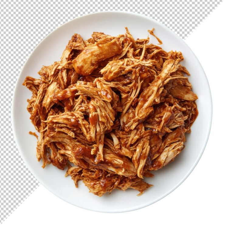 PSD cerdo tirado con salsa de barbacoa en fondo transparente perfecto para las comidas de verano