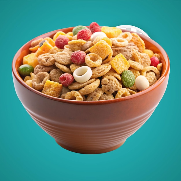 PSD cereales coloridos en una taza de puntos polka