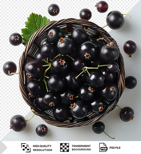 Céréales Noires Isolées Dans Et à Côté D'un Petit Panier En Osier Avec Des Feuilles Vertes Sur Un Fond Transparent Png Psd