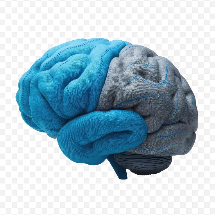 PSD un cerebro azul y gris con un guante azul en él