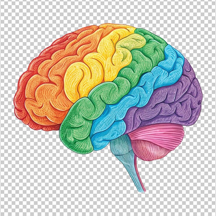PSD un cerebro colorido con colores multicolores aislados sobre un fondo blanco