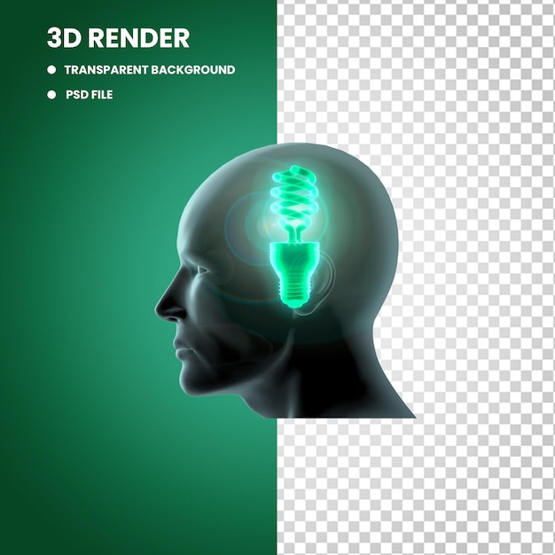 PSD cérebro com ideia de cérebro de lâmpada
