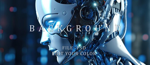 PSD cérebro de robô inteligência humana e tecnologia azul