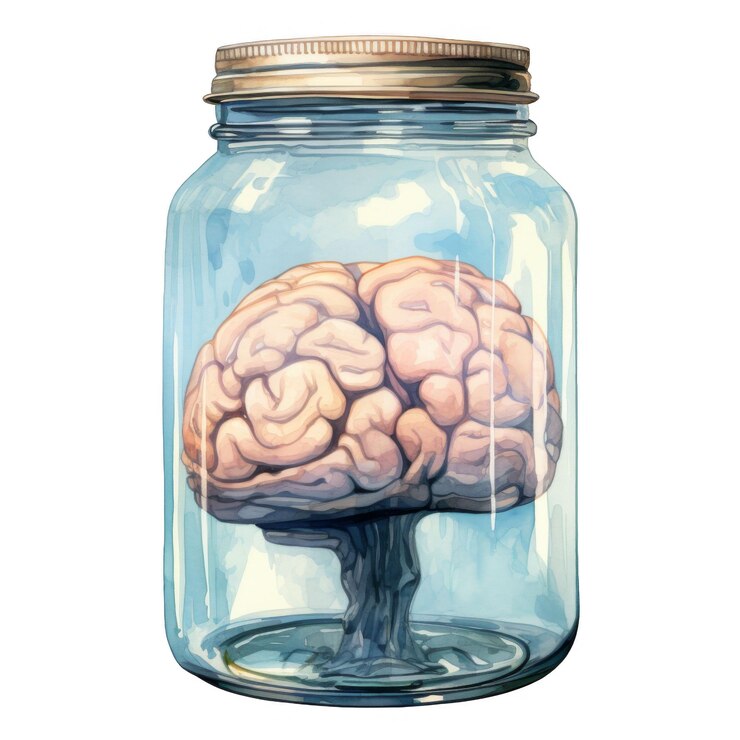 PSD el cerebro en un frasco aislado sobre un fondo transparente