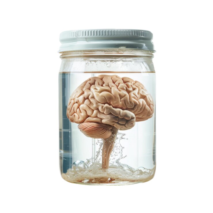 PSD un cerebro humano conservado en un frasco de vidrio lleno de agua