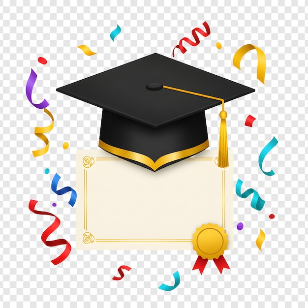 Cérémonie de remise des diplômes avec un diplôme de mortier et des confettis