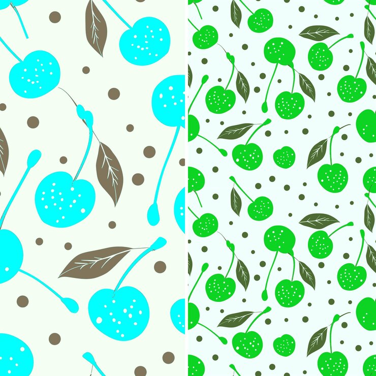 PSD cereza de barbados con piel roja y diseño agrio con polka dot vector único de patrón de frutas tropicales