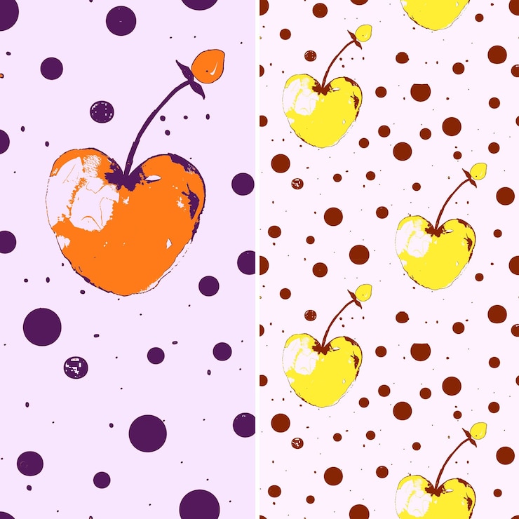 PSD cereza con silueta en forma de corazón y diseño de acuarela wi vector de patrón de frutas tropicales único