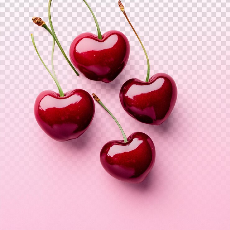 PSD cerezas en forma de corazón sobre un fondo rosado suave