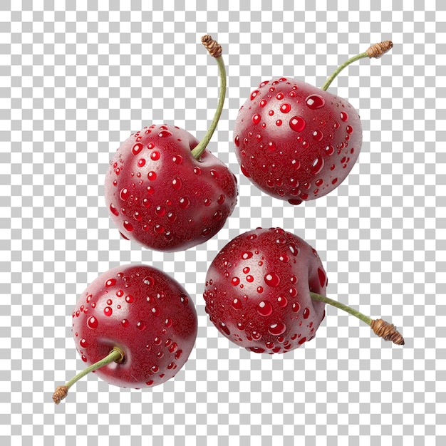 Cerezas rojas frescas aisladas sobre fondo blanco o png transparente generada por ia