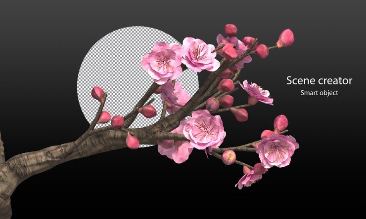 PSD cerezos aislados sakura árboles y ramas trazado de recorte