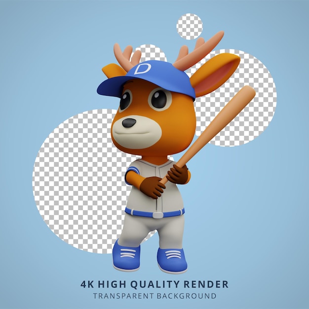 Cerf Mignon Jouant Au Baseball Illustration De Personnage Animal 3d