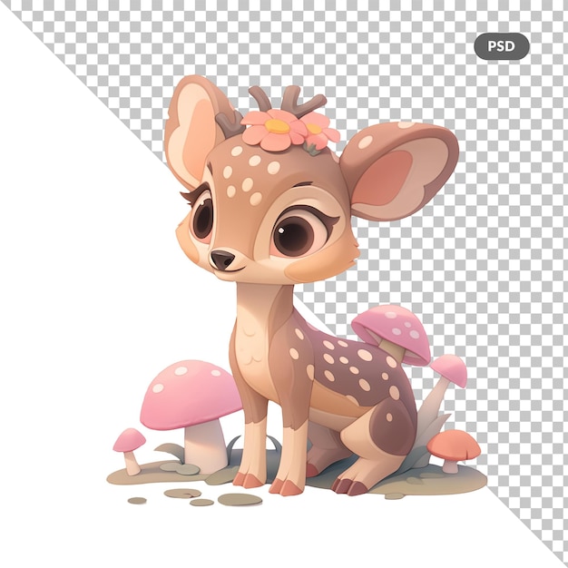 PSD un cerf mignon avec un noeud rose sur la tête