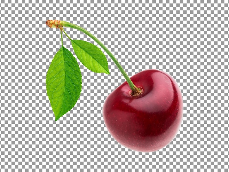 PSD cerise avec feuille isolée sur fond transparent