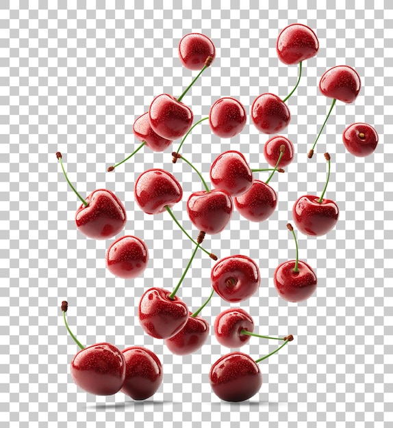 Des Cerises Flottant Isolées Sur Un Fond Blanc Généré Par L'ia Png Transparent Avec Ombre