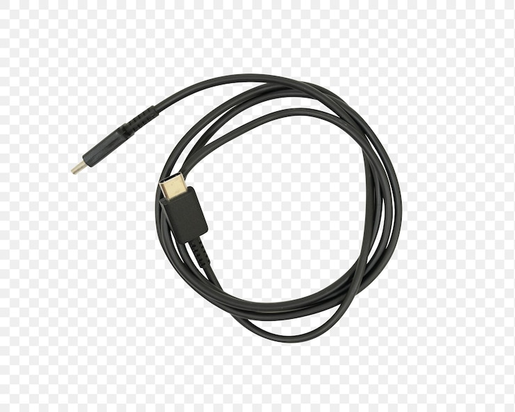PSD černý kabel s černým kabelem, ke kterému je připojen černý kabel