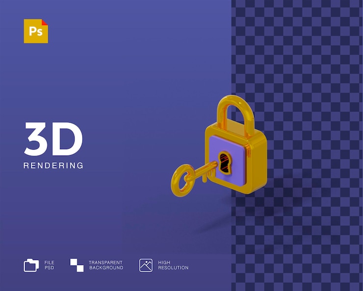 PSD cerradura 3d con ilustración de llave