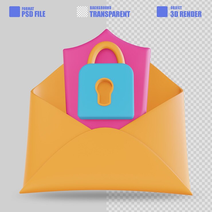 PSD cerradura de seguridad de correo de ilustración 3d 3