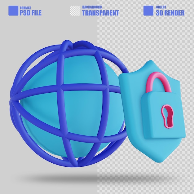 Cerradura de seguridad global de ilustración 3D 3
