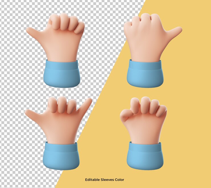 PSD cerrar el icono de mano de dibujos animados aislado