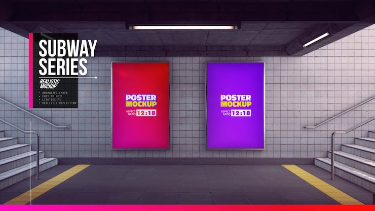 PSD cerrar en maqueta de póster en la entrada del metro