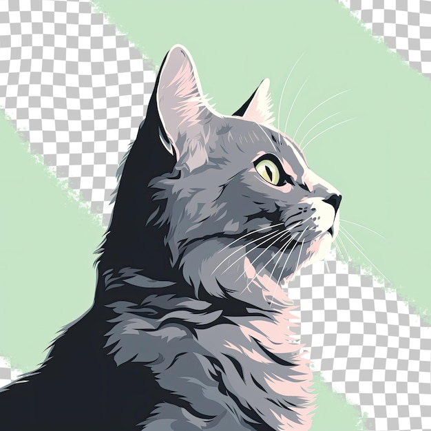 PSD cerrar el perfil de un lindo gato gris con ojos verdes