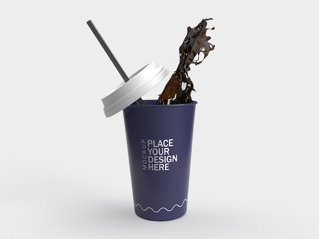 PSD cerrar la taza de café de papel splash 3d rendering aislado