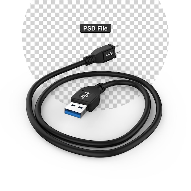 Cerrar vista cable usb aislado sobre fondo transparente