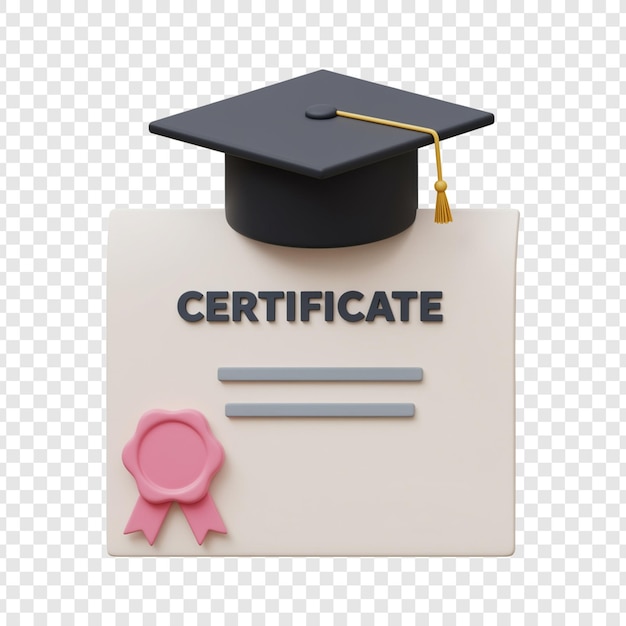 Certificado 3D com tampa de graduação em fundo transparente