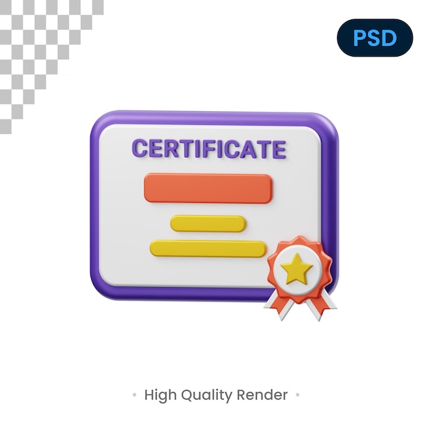 Certificado 3D Render Ilustración Premium Psd