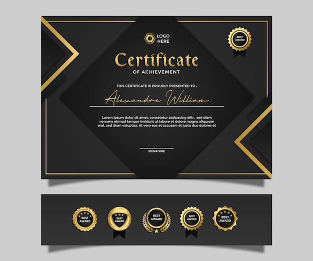 Certificado de lanscape simples moderno de luxo de design de conquista ouro preto 10