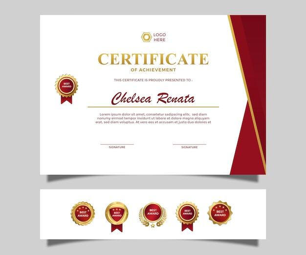 Certificado de paisagem de luxo simples moderno de design de realização vermelho dourado cor 3