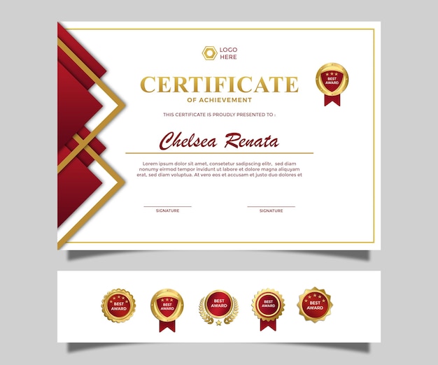 Certificado de paisagem de luxo simples moderno de design de realização vermelho dourado cor 7